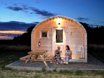 Glamping pod at sunset