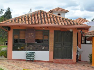 Colonial-style buildings at the site