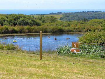 Our tent pitches with vies over our lake