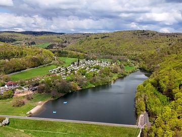 Aerial view of the site and the lake