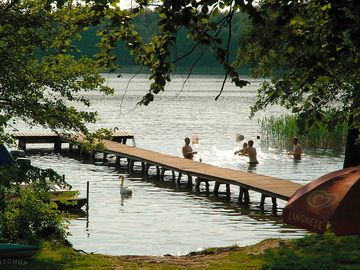 Jump from the boat dock to cool off