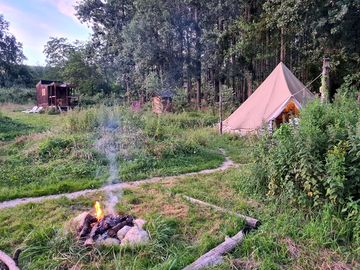 Bell tent and tiny house