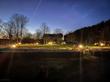 An evening view looking across the site just before the season starts