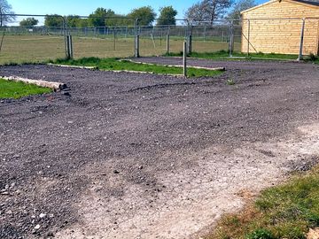 Campervan parking bay looking over fields