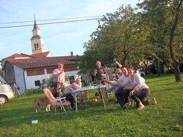 A toast with the site's homemade wine