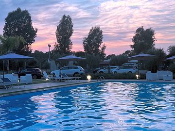 The pool at dusk