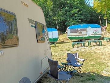 Touring pitch and the on-site caravan