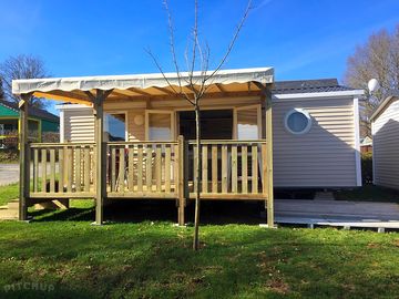 Outside a static caravan
