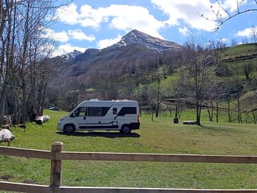 Campervan pitch with mountain views