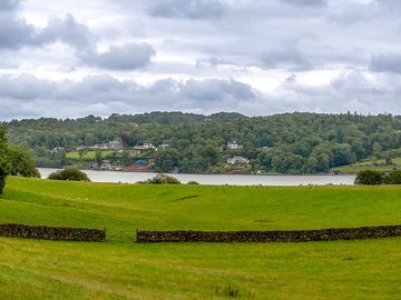 View across the camping field to the lake