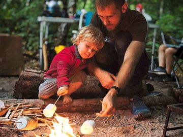 Toasting marshmallows on the campfire