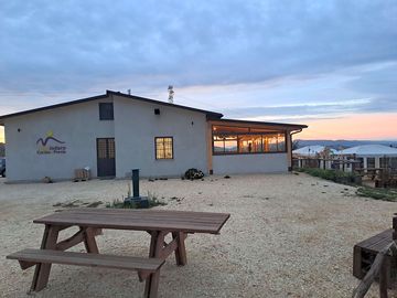 Main building and restaurant