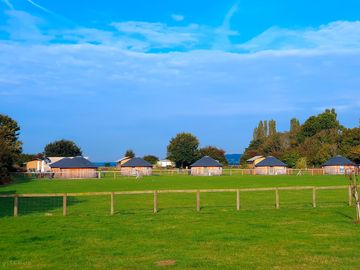 The glamping village at daleacres campsites with wooden yurts and classic safari tents