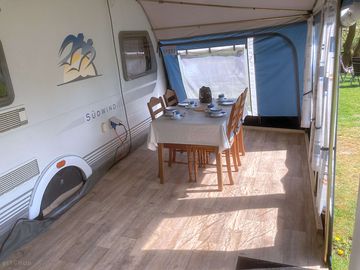 Dining table in the awning