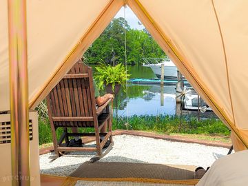Wake up to calm waters and quiet mornings on the marina—your front porch view at Bells.