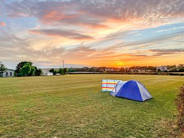 The pitch field at sunset