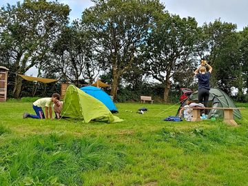 Family holiday time – kids pitching their own tents