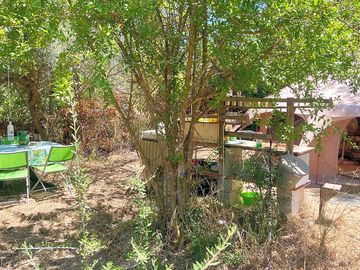 Overview of tent, kitchen and dining area