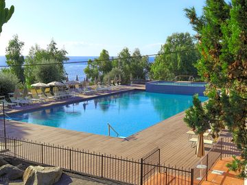 Outdoor pool with loungers
