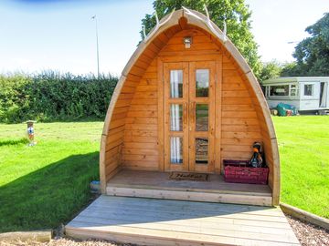 Outside one of the pods
