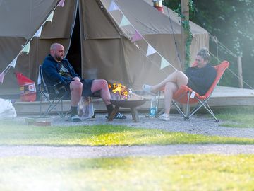 Outside a bell tent