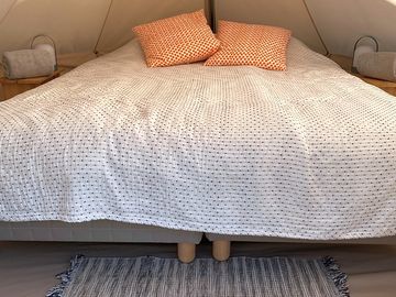 Inside the glamping tent
