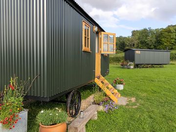 Shepherd's huts on their quiet pitches