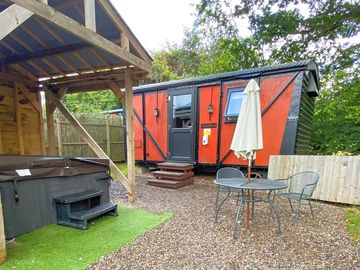 Private hot tub outside the hut