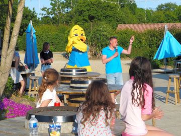 Mascot piki helping out with kids' activities