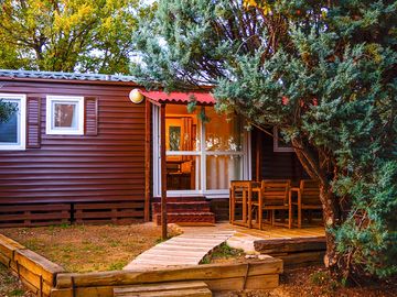 Static caravan with a small private garden