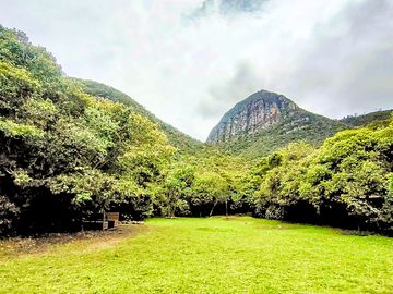 Grassy pitches with mountain views