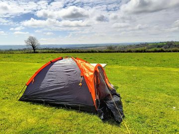 Tent camping with a beautiful view