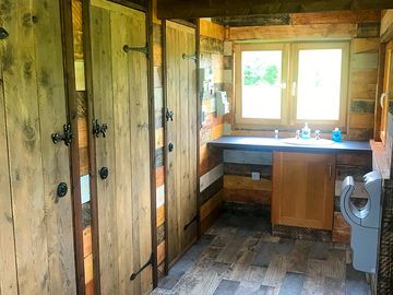 Inside the shower block