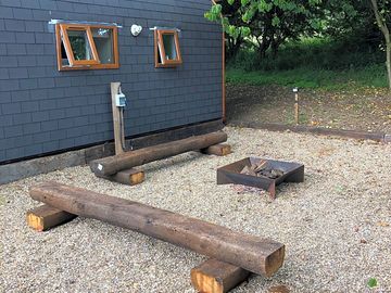 Outside seating area with firepit