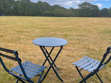 Rainbow bell tent table with a view