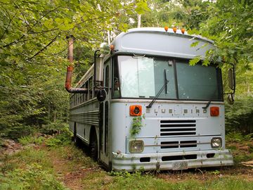 Front side blue bus