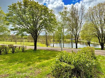 Grass pitch with lake view