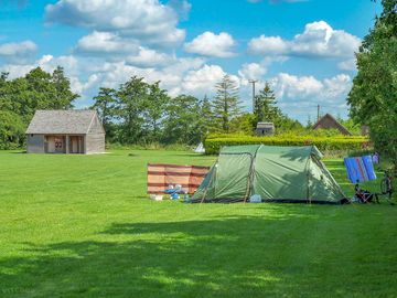 Spacious pitches around a grass field