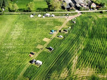 A drone generated image of campsite