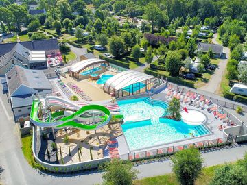 Heated pool and slides on site
