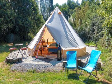 Outside the tent