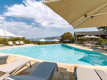 Heated pool with sea views