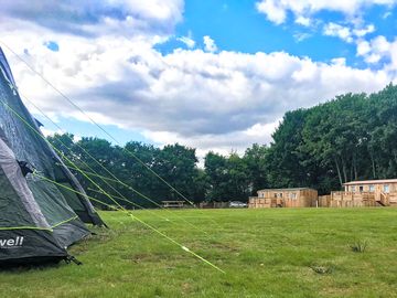 View of the cabins from the pitches