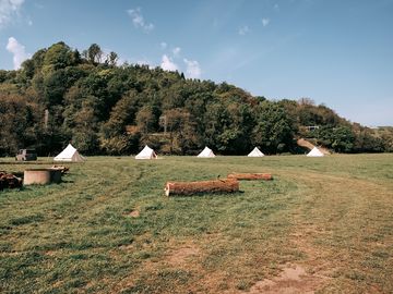 Tent field with upcycled seating