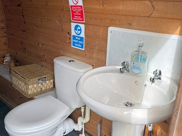 Flush toilet and sink with hot and cold water