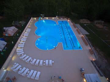Swimming pool complex in the evening