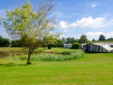 Grass pitches near the waterlilies pond