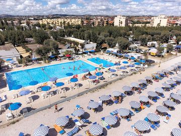 View over the beach and pool