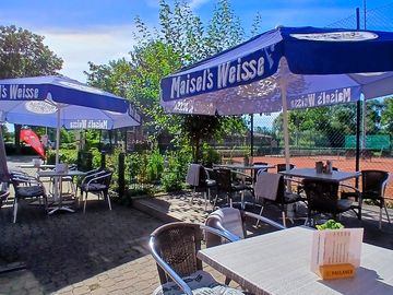 Shaded kiosk terrace