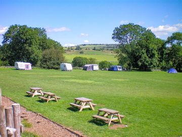 Camping field and picnic benches
